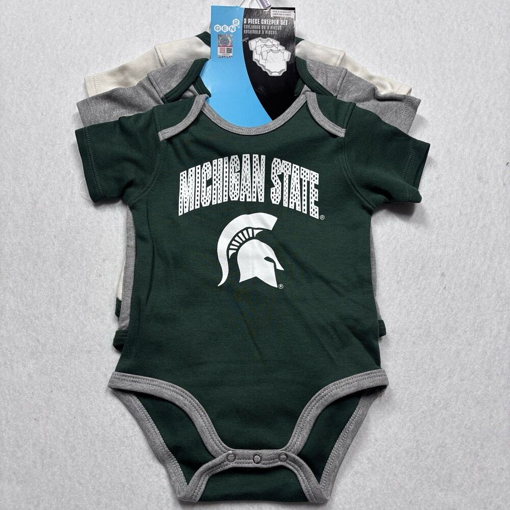 NWT Michigan State Spartans Green White Baby Creeper Creeper Bodysuit 6-9 Months